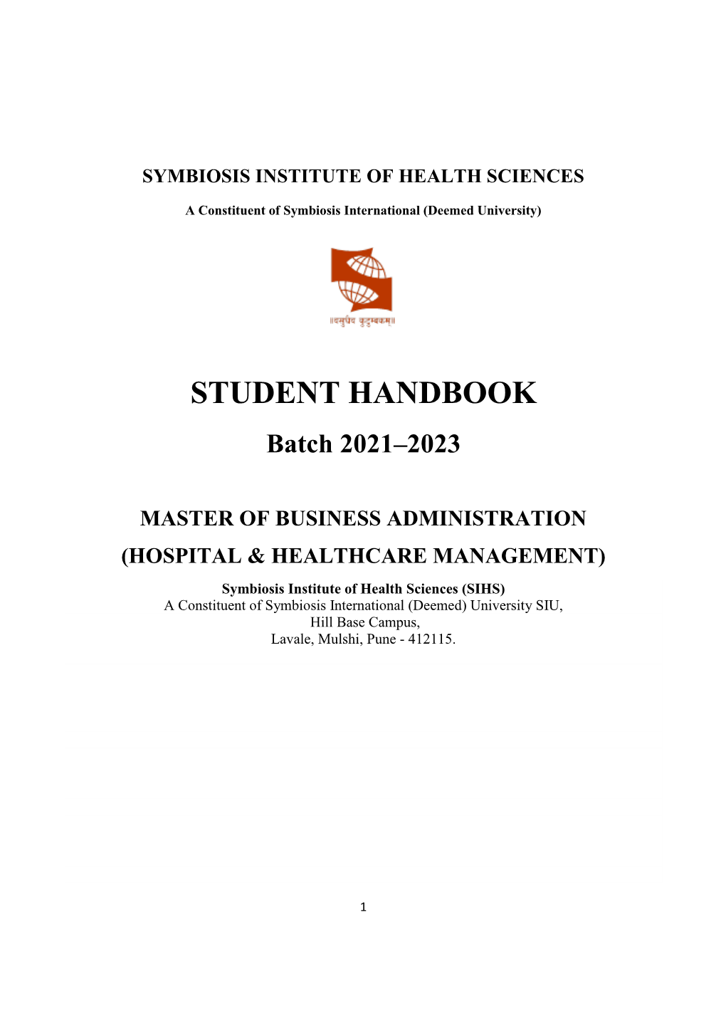 STUDENT HANDBOOK Batch 2021–2023
