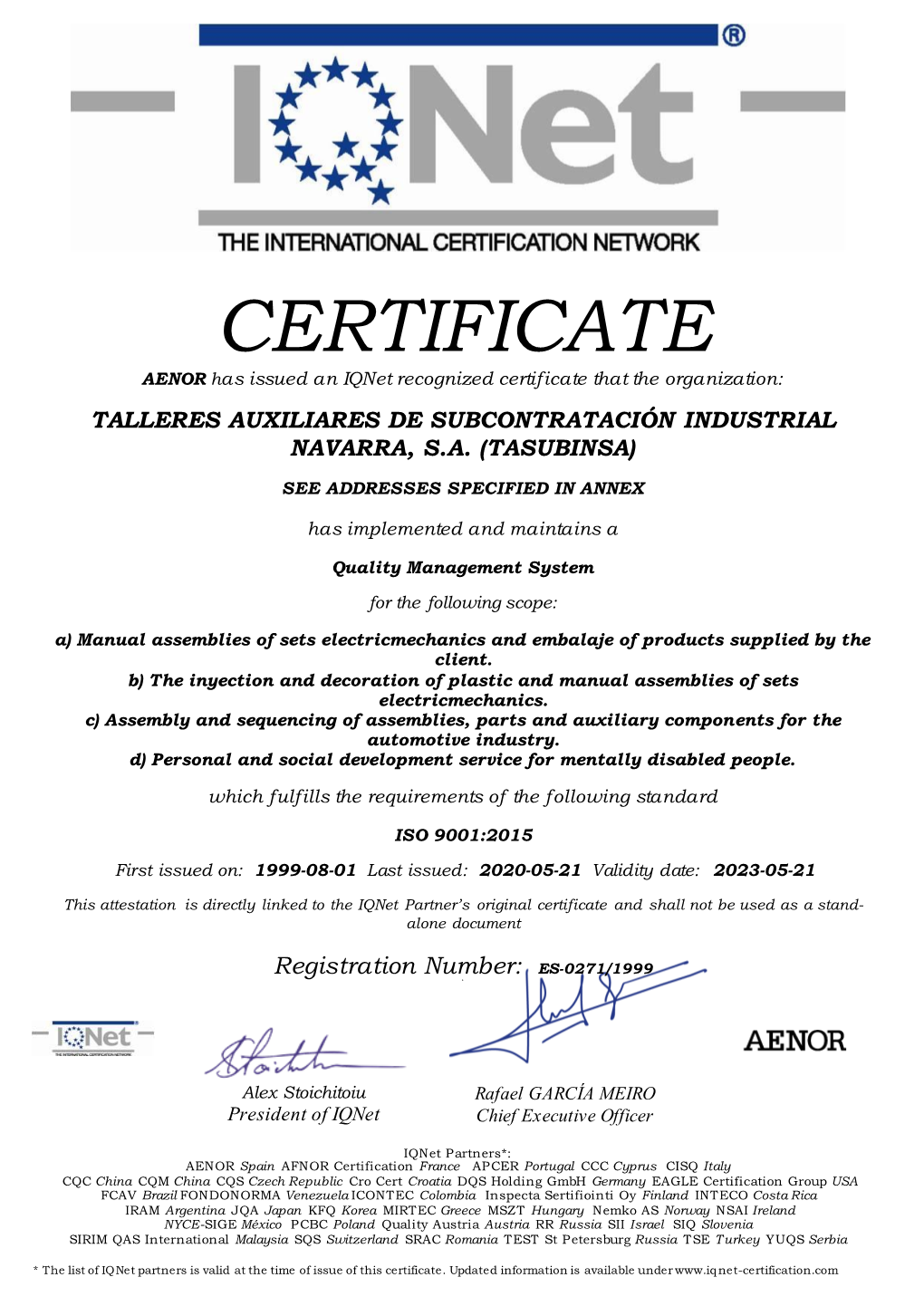 ISO 9001:2015ISO Iqnet Partners*: Iqnet SRAC Alone Document Alone Croatia