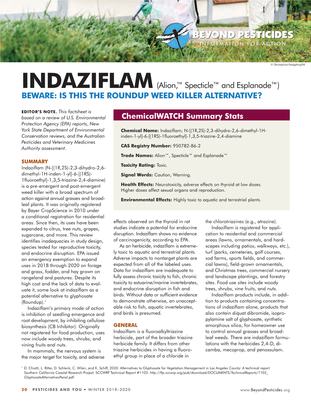 INDAZIFLAM (Alion,™ Specticle™ and Esplanade™) BEWARE: IS THIS the ROUNDUP WEED KILLER ALTERNATIVE?