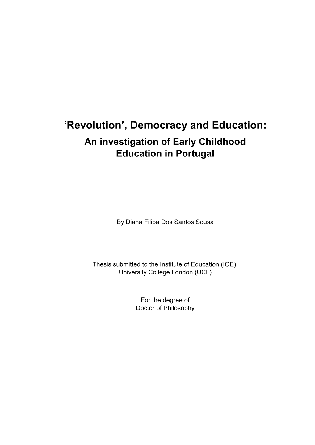 Democracy and Education: an Investigation of Early Childhood Education in Portugal