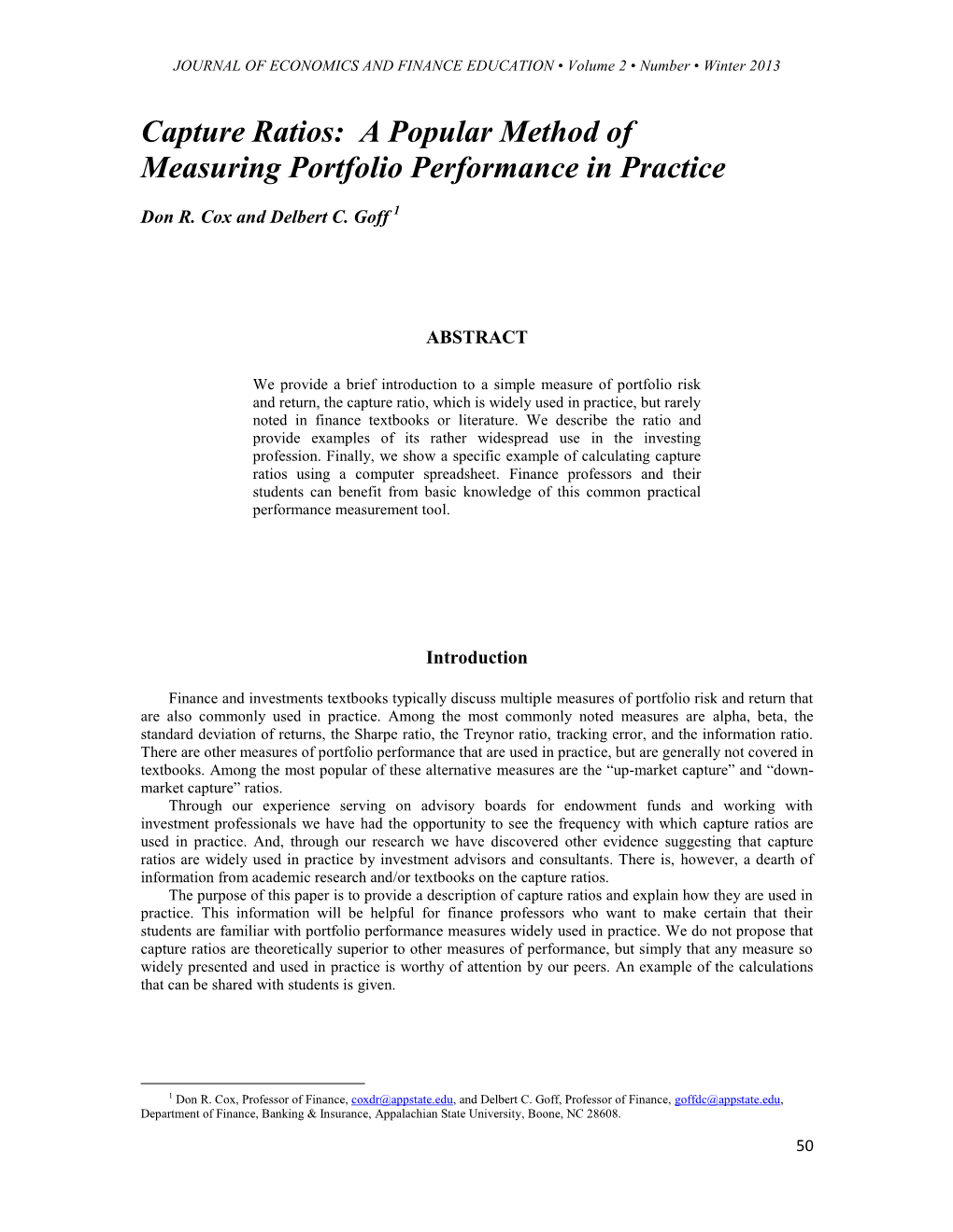 Capture Ratios: a Popular Method of Measuring Portfolio Performance in Practice