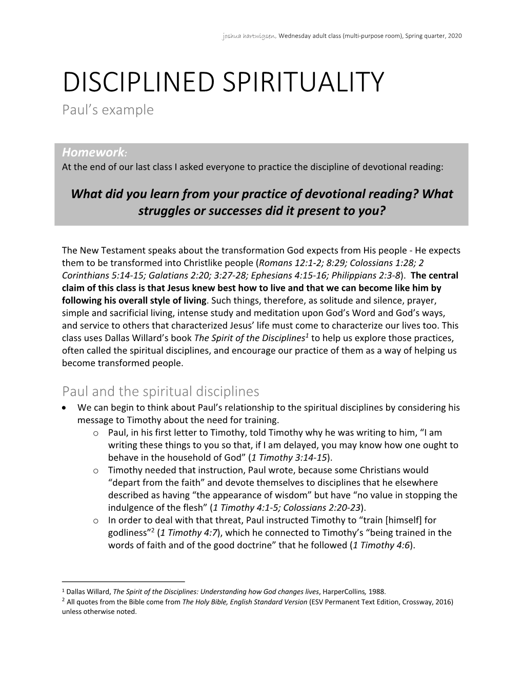 DISCIPLINED SPIRITUALITY Paul’S Example