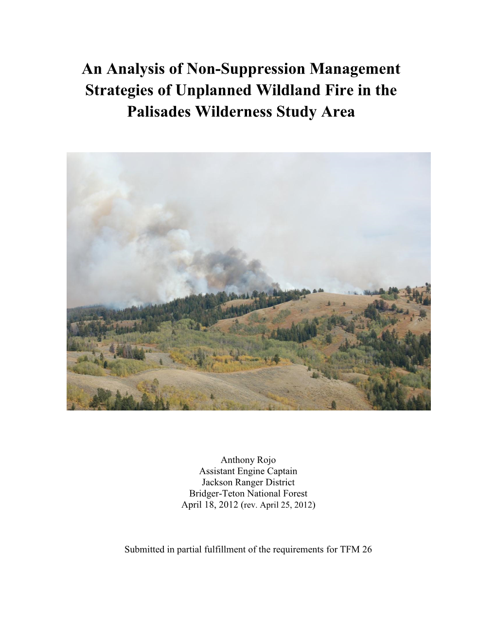 An Analysis of Non-Suppression Management Strategies of Unplanned Wildland Fire in the Palisades Wilderness Study Area