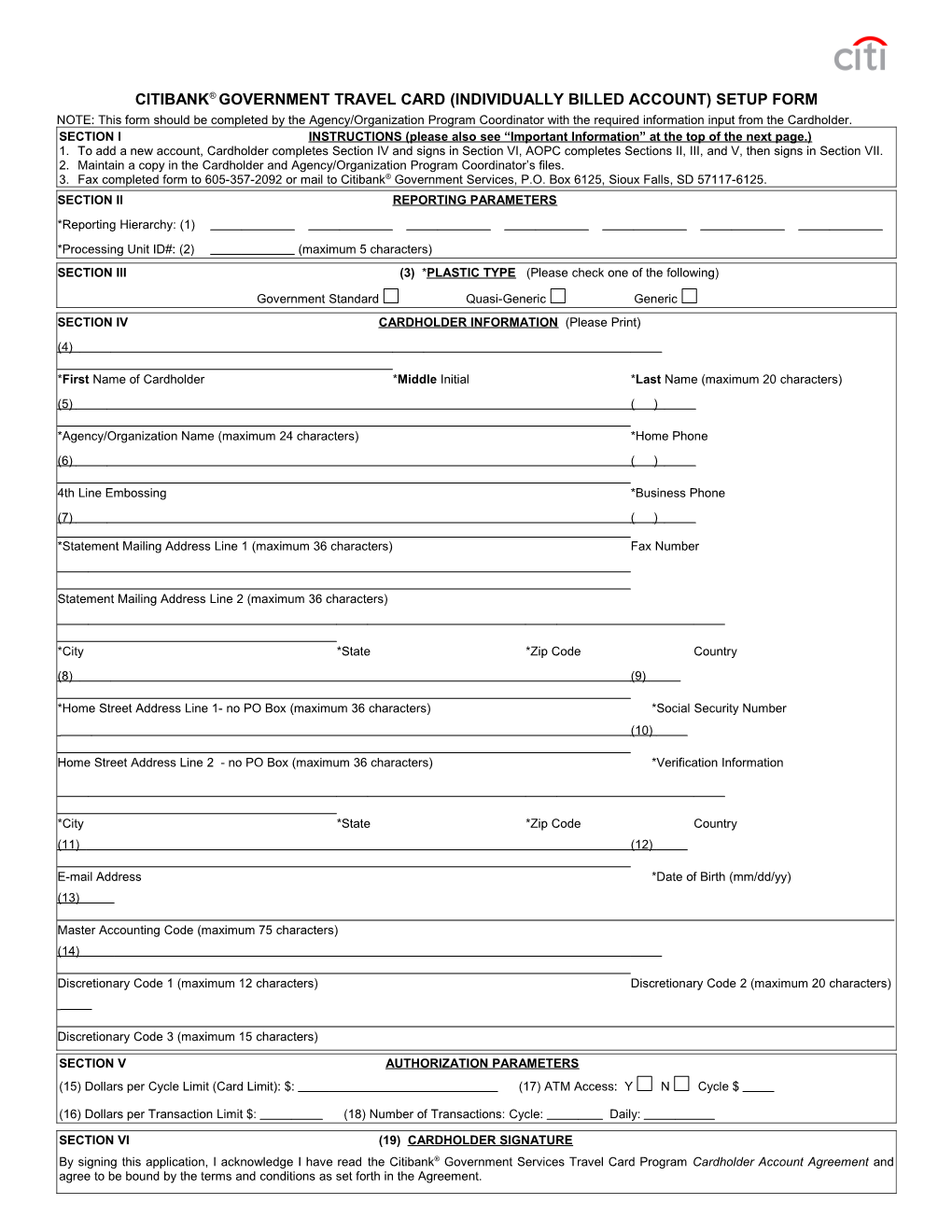 Government Travel Card (Individually Billed Account) Setup Form s1