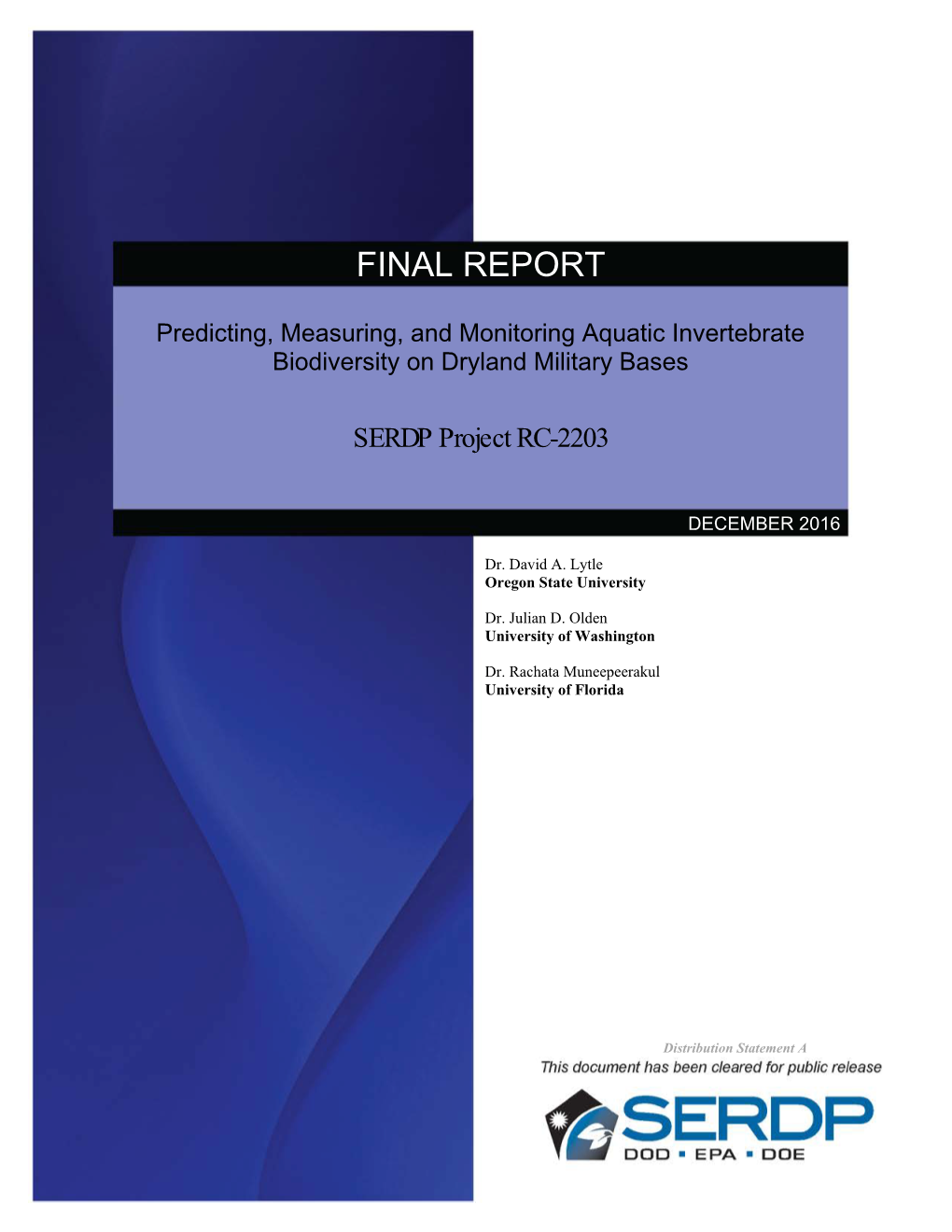 Predicting, Measuring, and Monitoring Aquatic Invertebrate Biodiversity on Dryland Military Bases