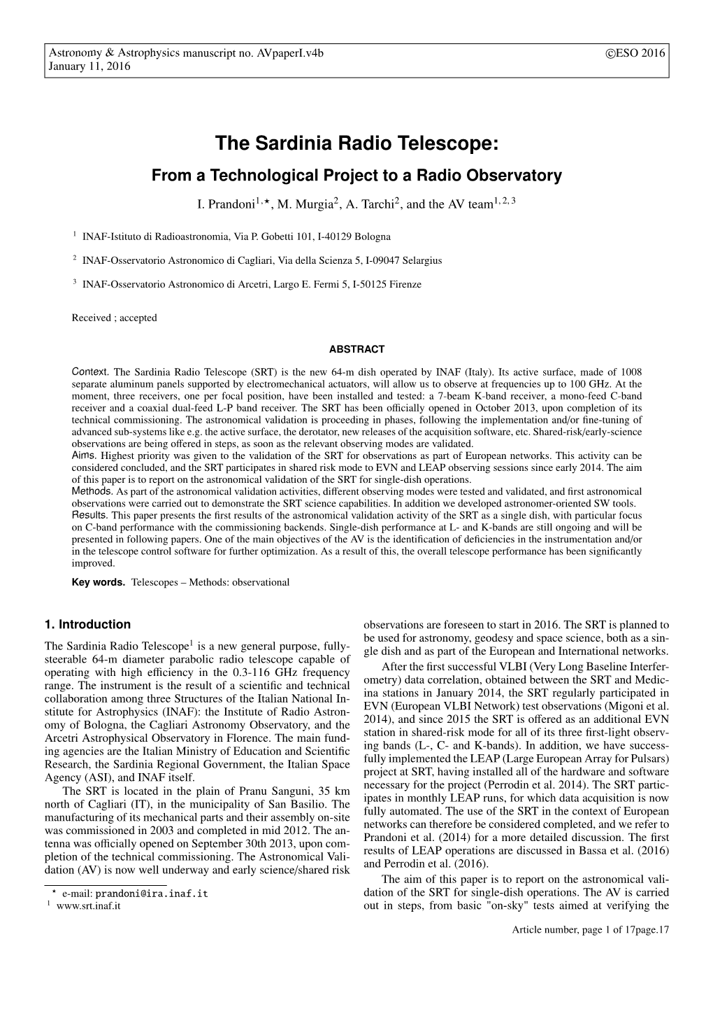 The Sardinia Radio Telescope: from a Technological Project to a Radio Observatory
