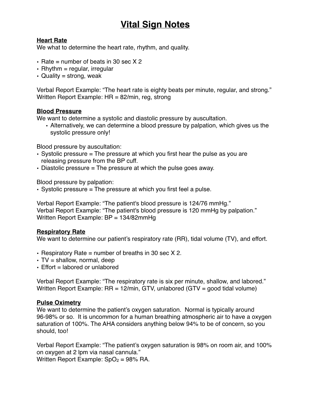 EMT Vital Signs Cheat Sheet