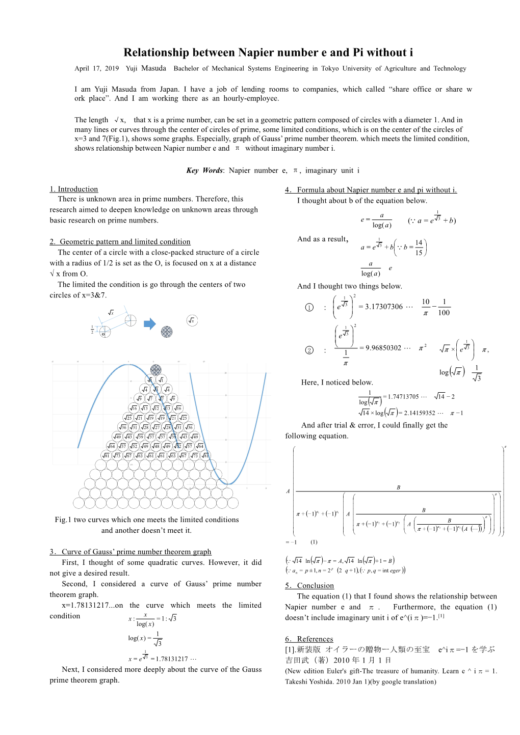 Relationship Between Napier Number E and Pi Without I