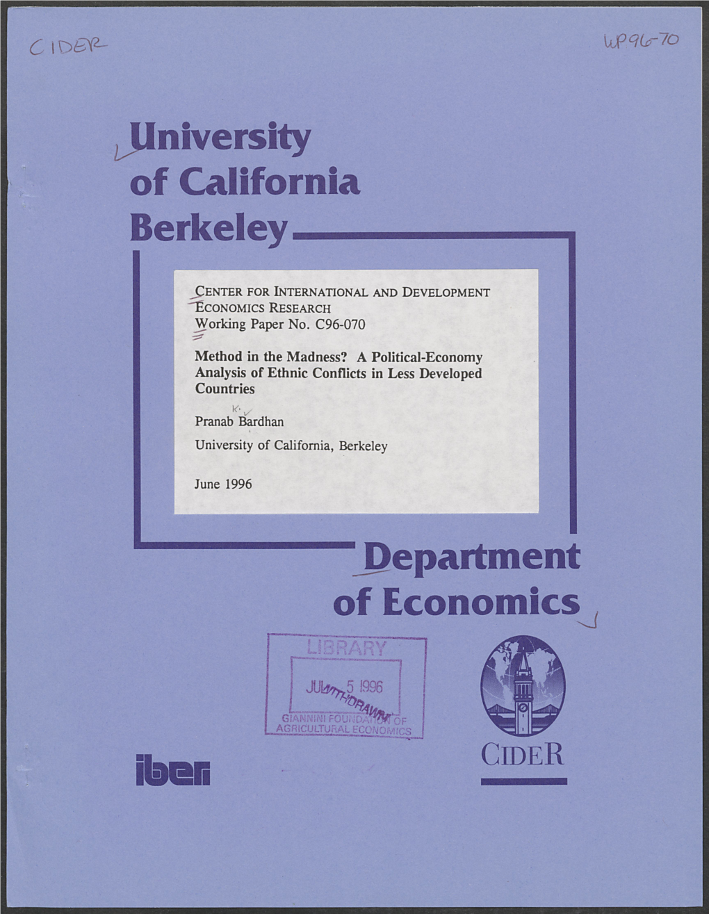 Ilniversity of California Berkeley Department of Economics