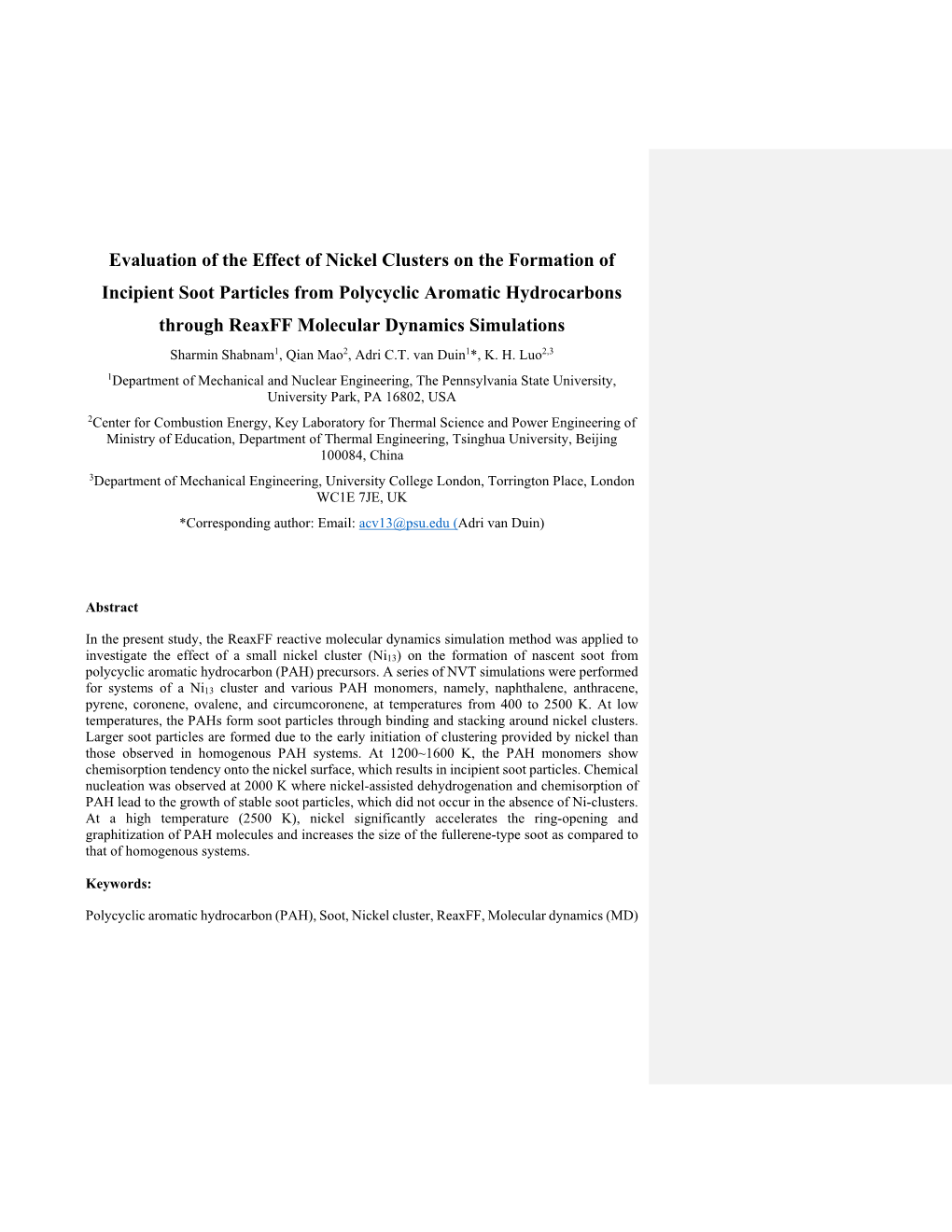 Evaluation of the Effect of Nickel Clusters on the Formation Of