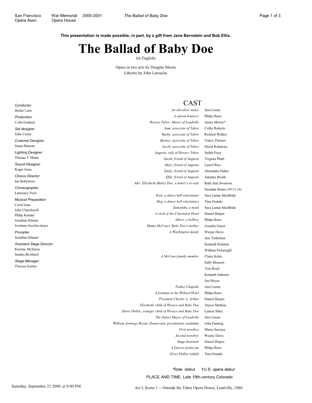 The Ballad of Baby Doe Page 1 of 3 Opera Assn