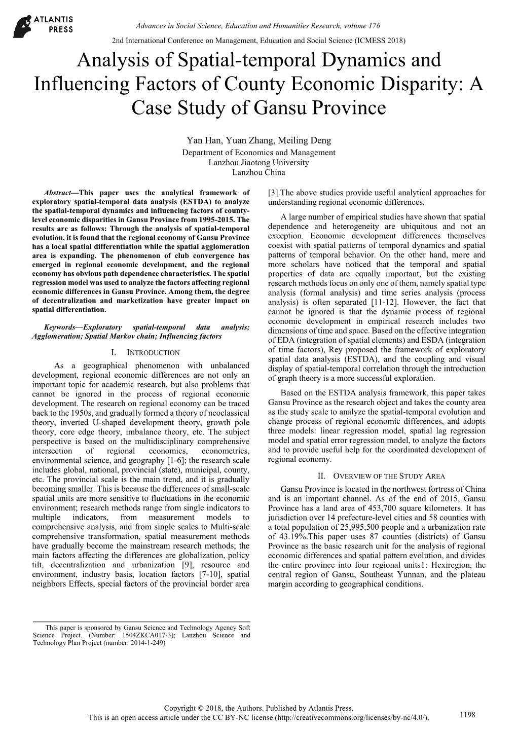 Analysis of Spatial-Temporal Dynamics and Influencing Factors of County Economic Disparity: a Case Study of Gansu Province