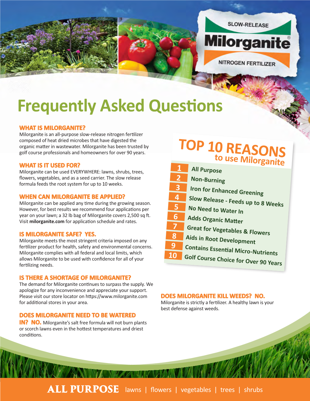 Milorganite Fertilizer Frequently Asked Questions Sheet
