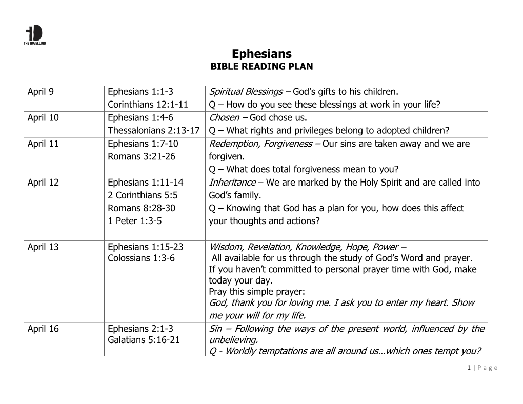 Ephesians Reading Plan
