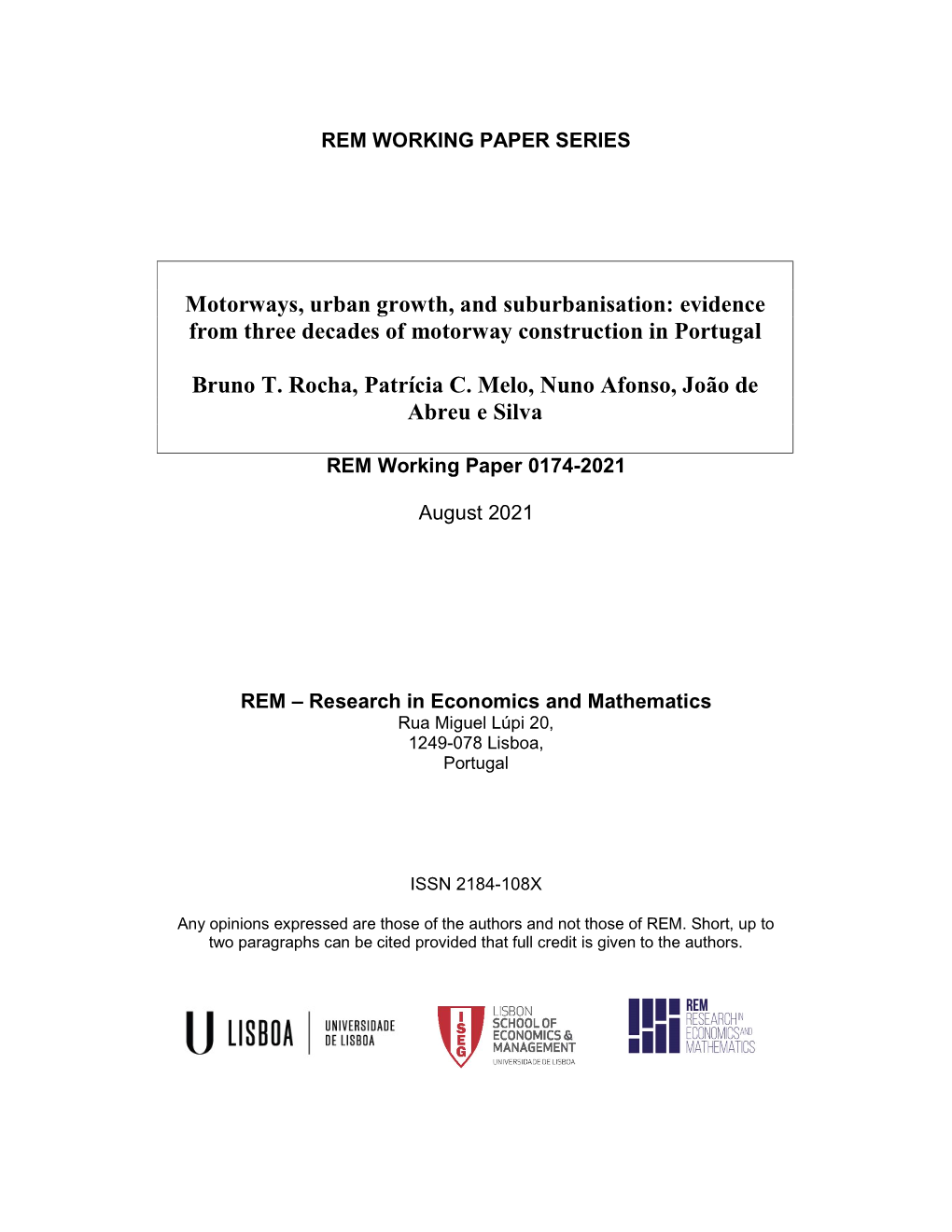 Motorways, Urban Growth, and Suburbanisation: Evidence from Three Decades of Motorway Construction in Portugal