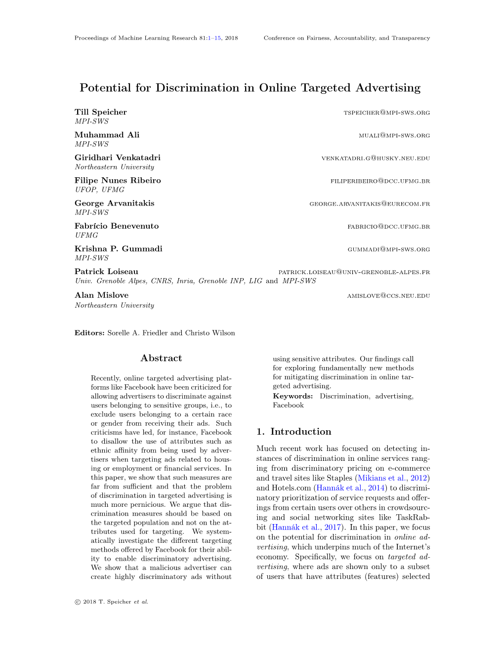 Potential for Discrimination in Online Targeted Advertising