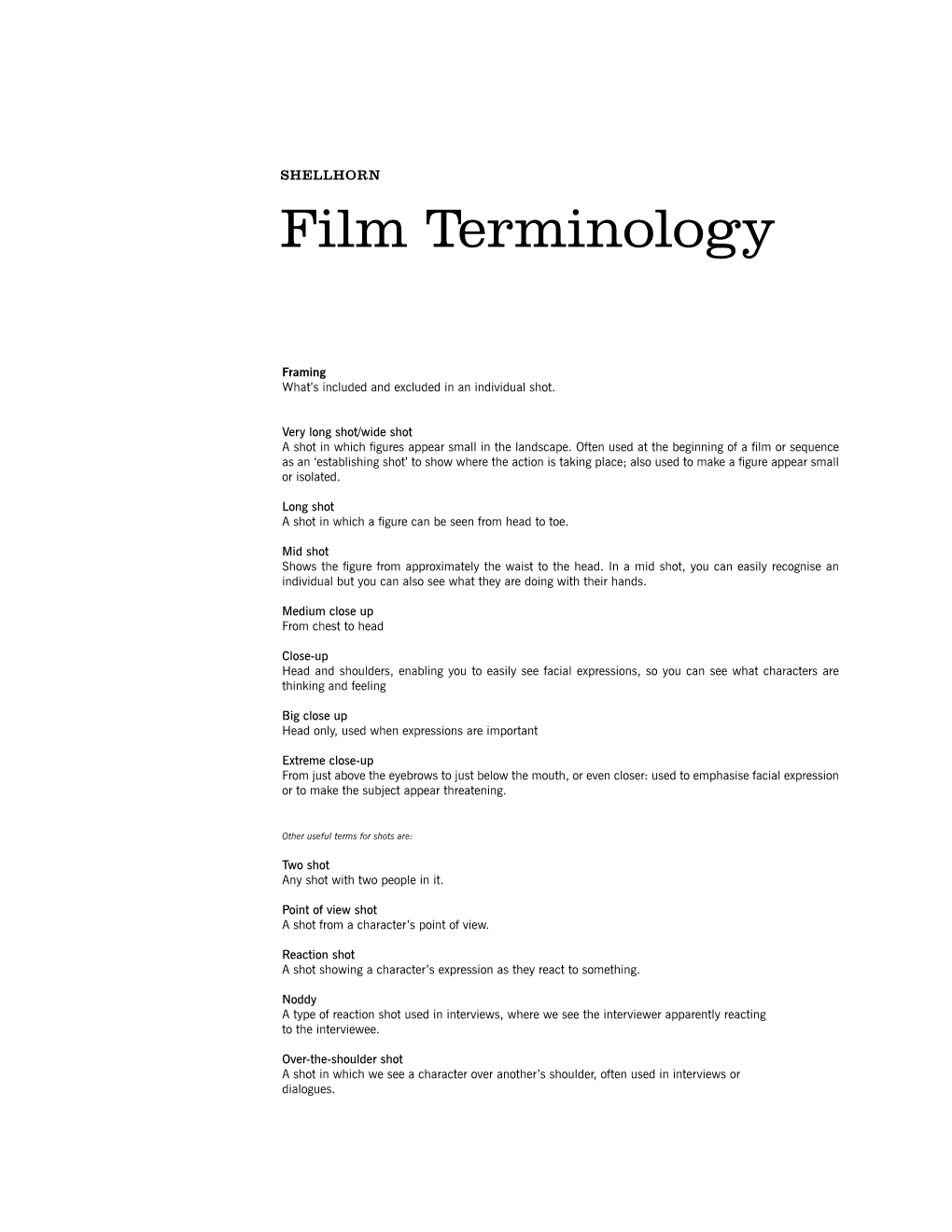 Film Terminology