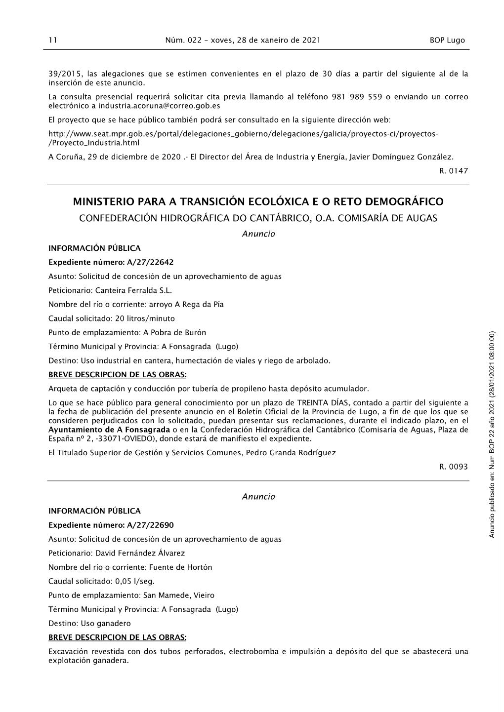 Ministerio Para a Transición Ecolóxica E O Reto Demográfico Confederación Hidrográfica Do Cantábrico, O.A