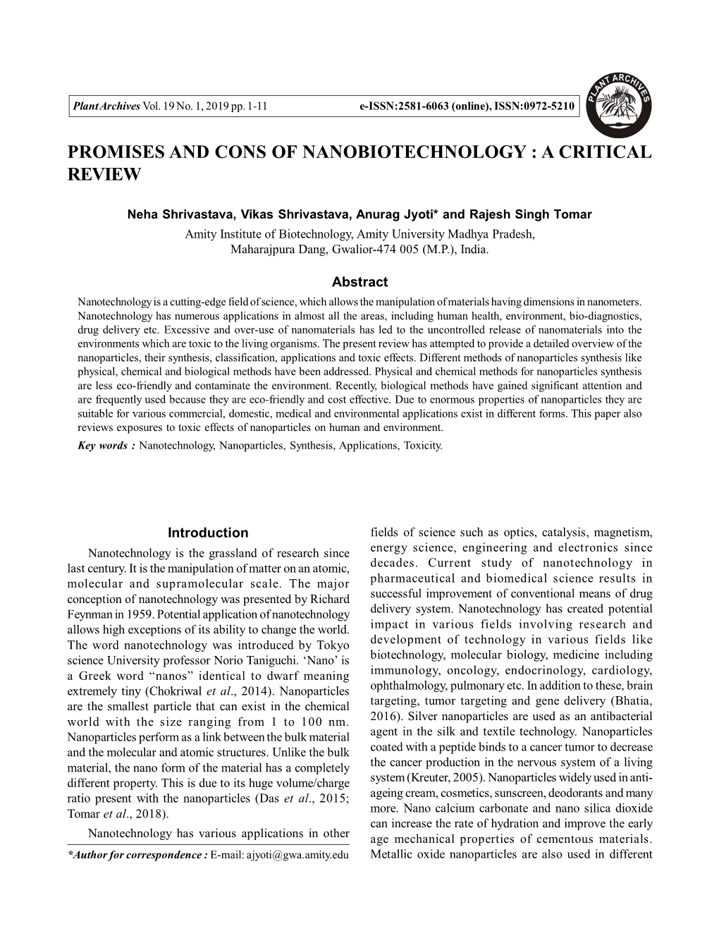 Promises and Cons of Nanobiotechnology : a Critical Review