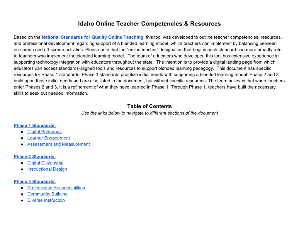 Online Teacher Competencies and Resources