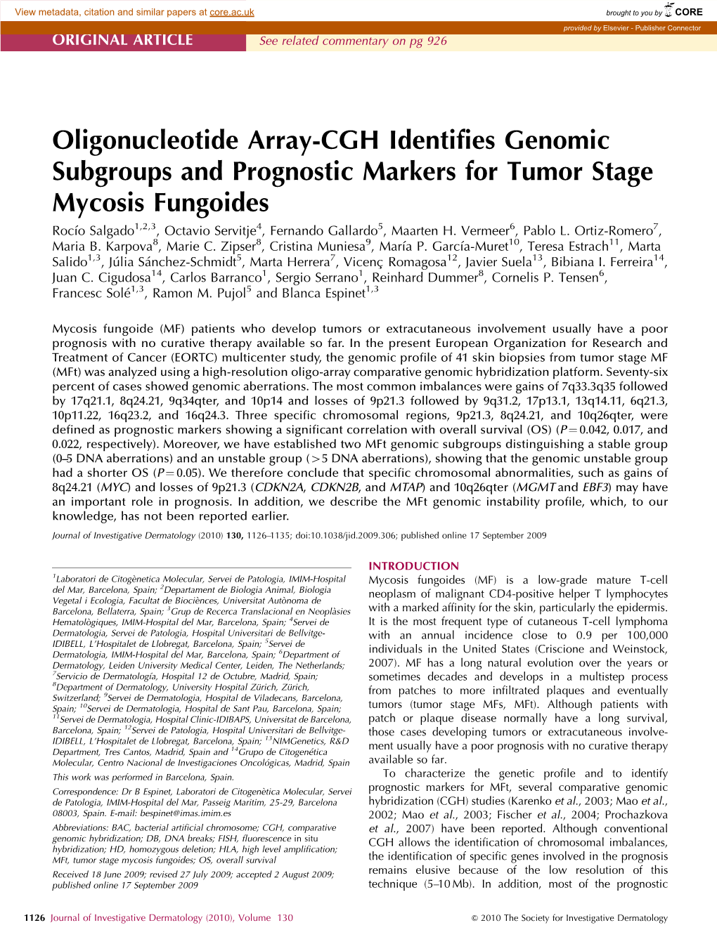 Oligonucleotide Array-CGH Identifies Genomic Subgroups And