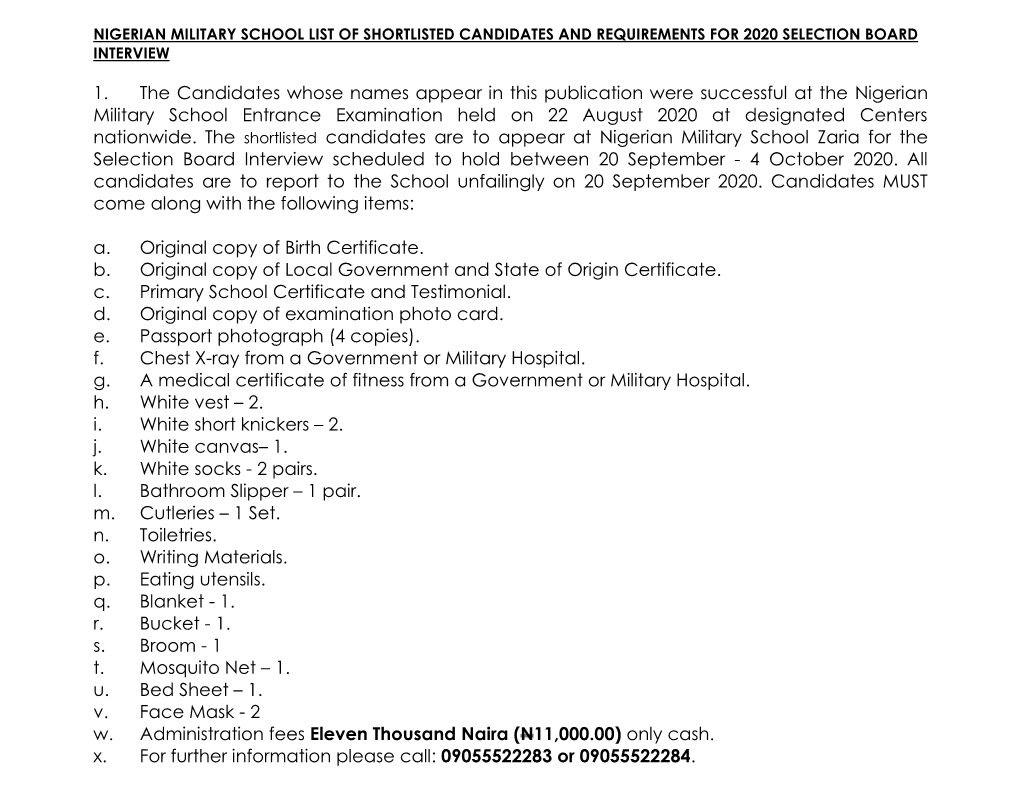 Download List of Shortlisted Candidates for Interview 2020/2021