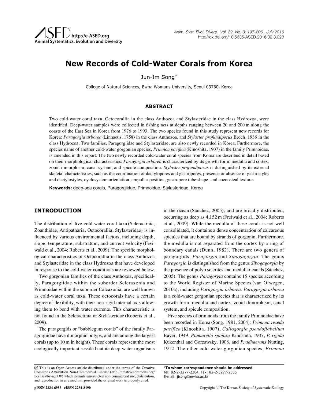 New Records of Cold-Water Corals from Korea