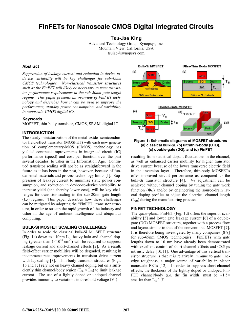 Finfets for Nanoscale CMOS Digital Integrated Circuits