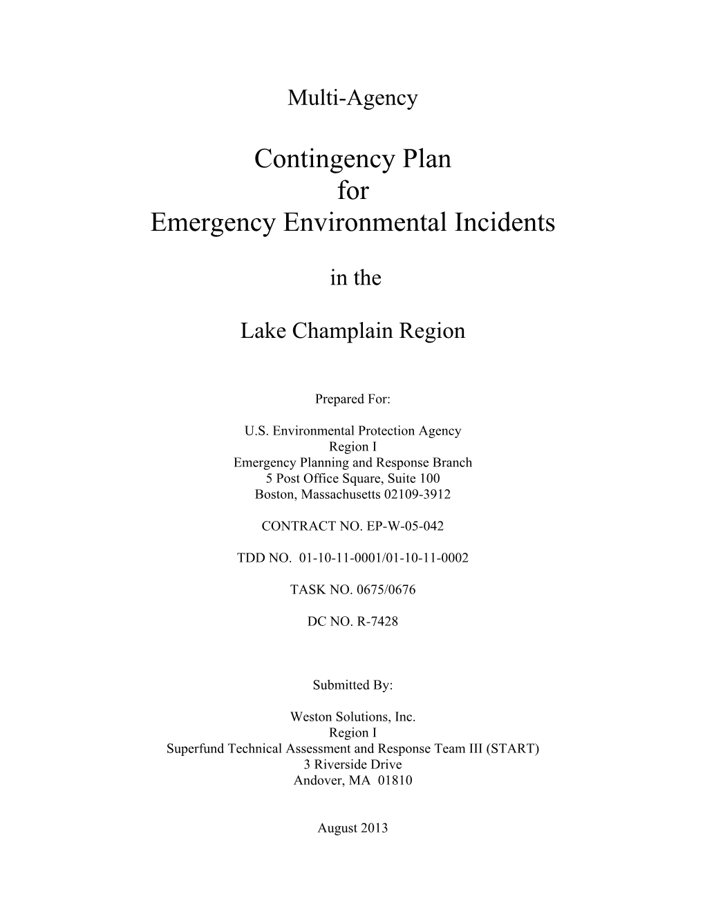 Lake Champlain Sub-Area Contingency Plan