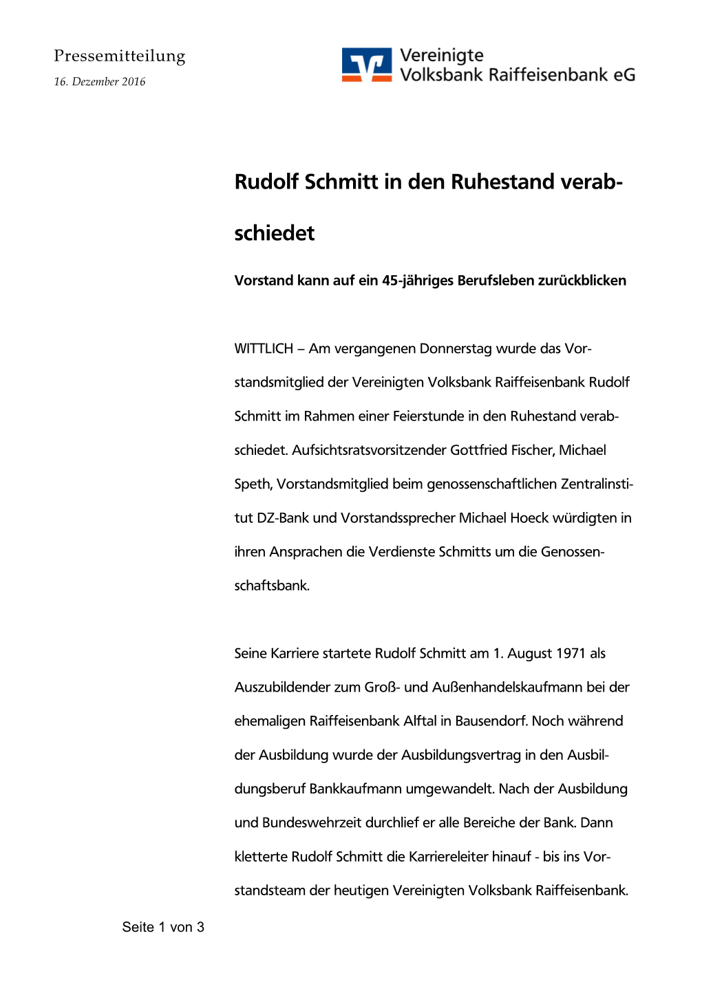 Rudolf Schmitt in Den Ruhestand Verab