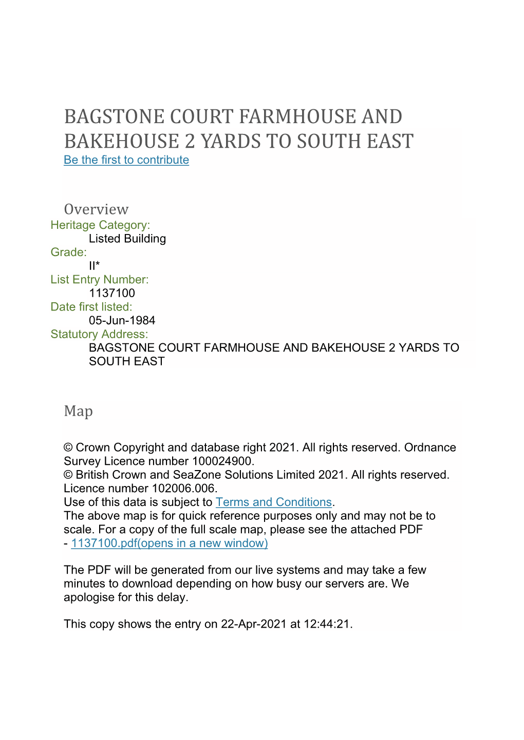 BAGSTONE COURT FARMHOUSE and BAKEHOUSE 2 YARDS to SOUTH EAST Be the First to Contribute