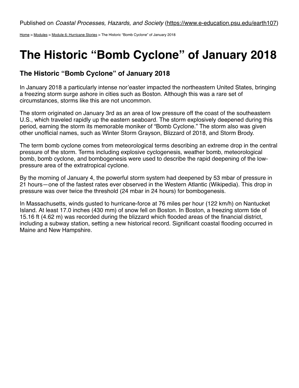 Bomb Cyclone� of January 2018