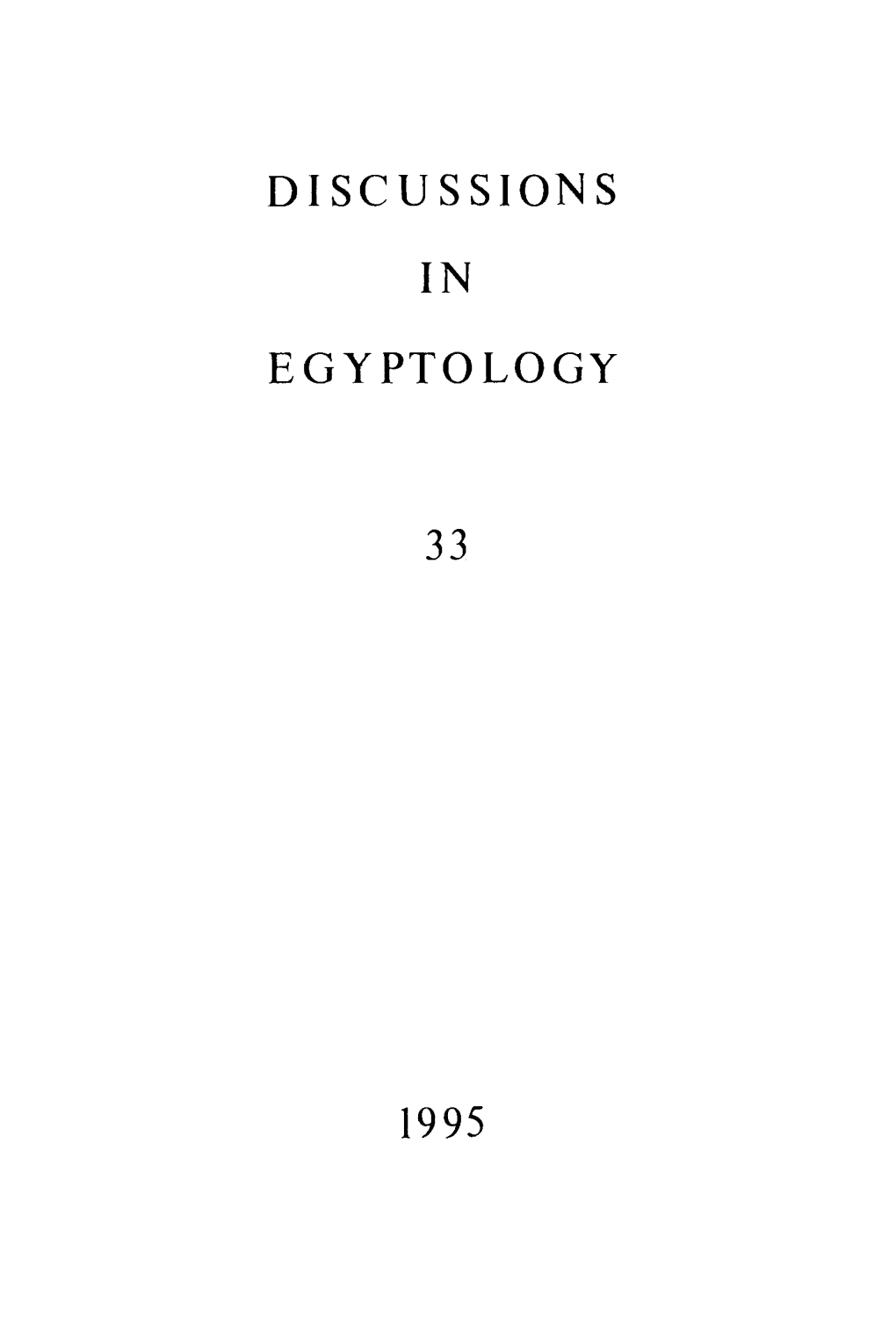 Discussions in Egyptology 33, 1995