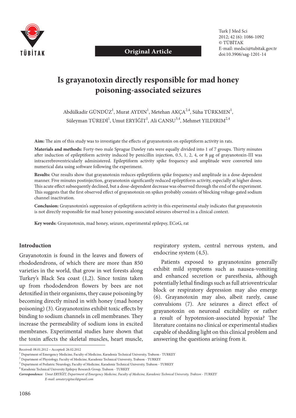 Is Grayanotoxin Directly Responsible for Mad Honey Poisoning-Associated Seizures