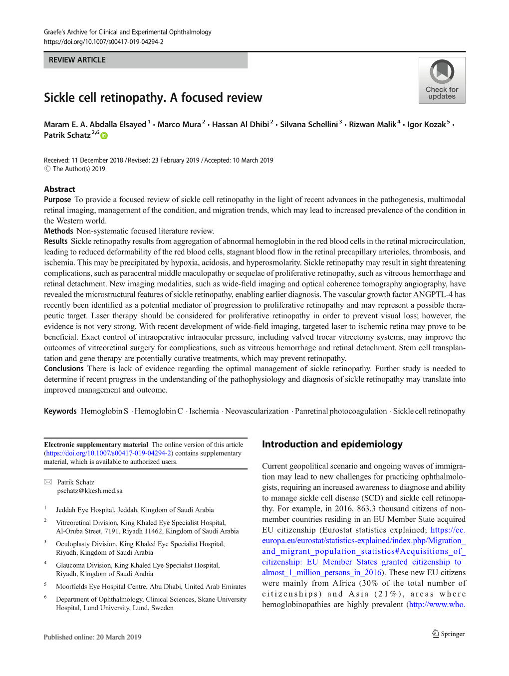 Sickle Cell Retinopathy. a Focused Review