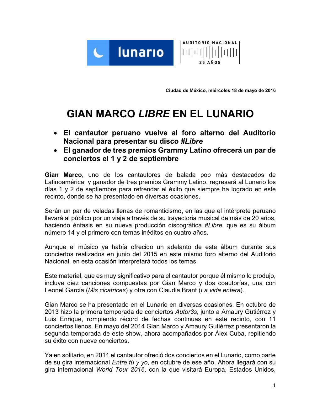 Gian Marco Libre En El Lunario