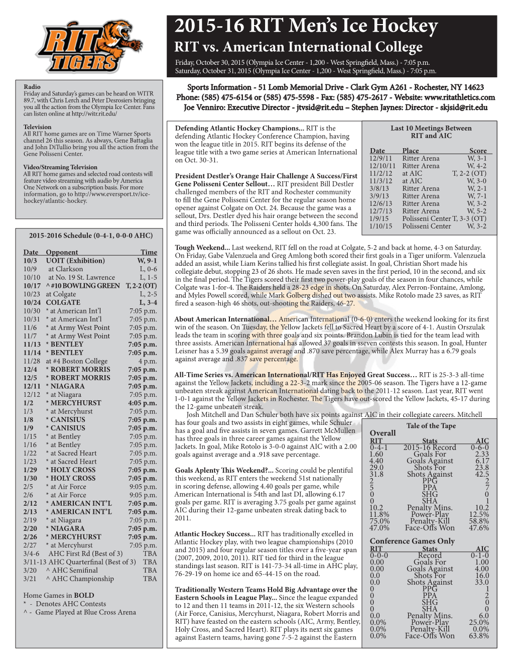 2015-16 RIT Men's Ice Hockey