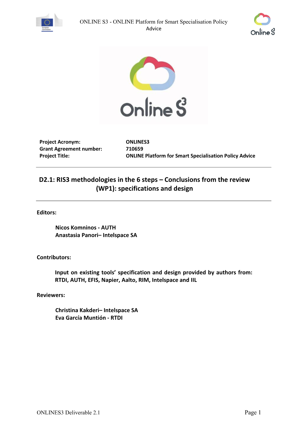 RIS3 Methodologies in the 6 Steps – Conclusions from the Review (WP1): Specifications and Design