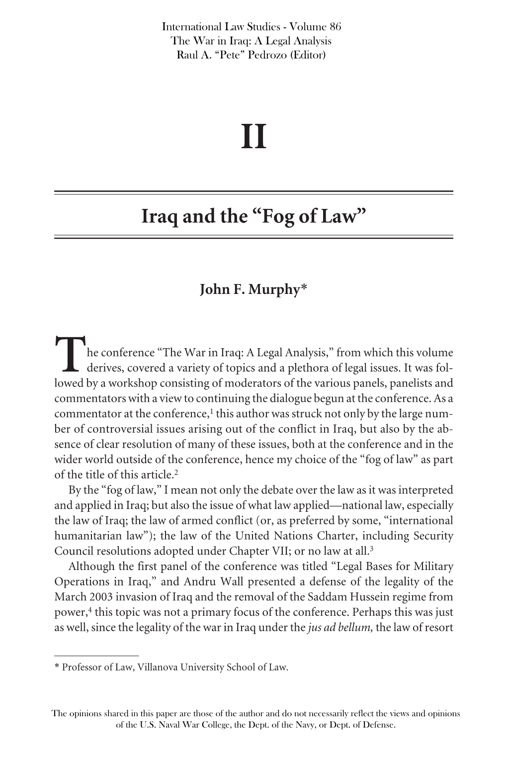 Iraq and the "Fog of Law"