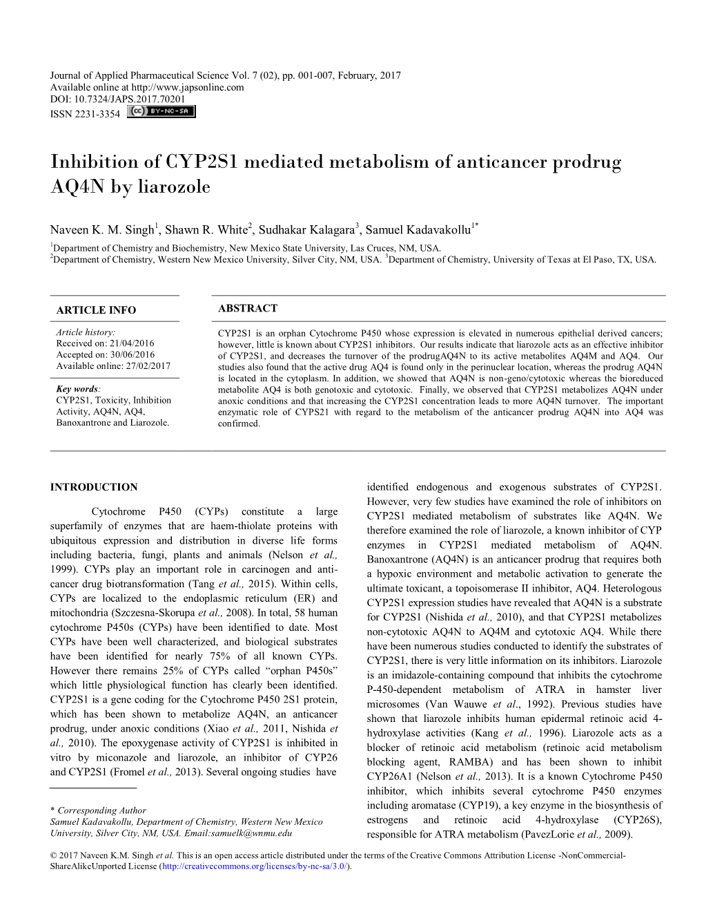 Inhibition of CYP2S1 Mediated Metabolism of Anticancer Prodrug AQ4N by Liarozole