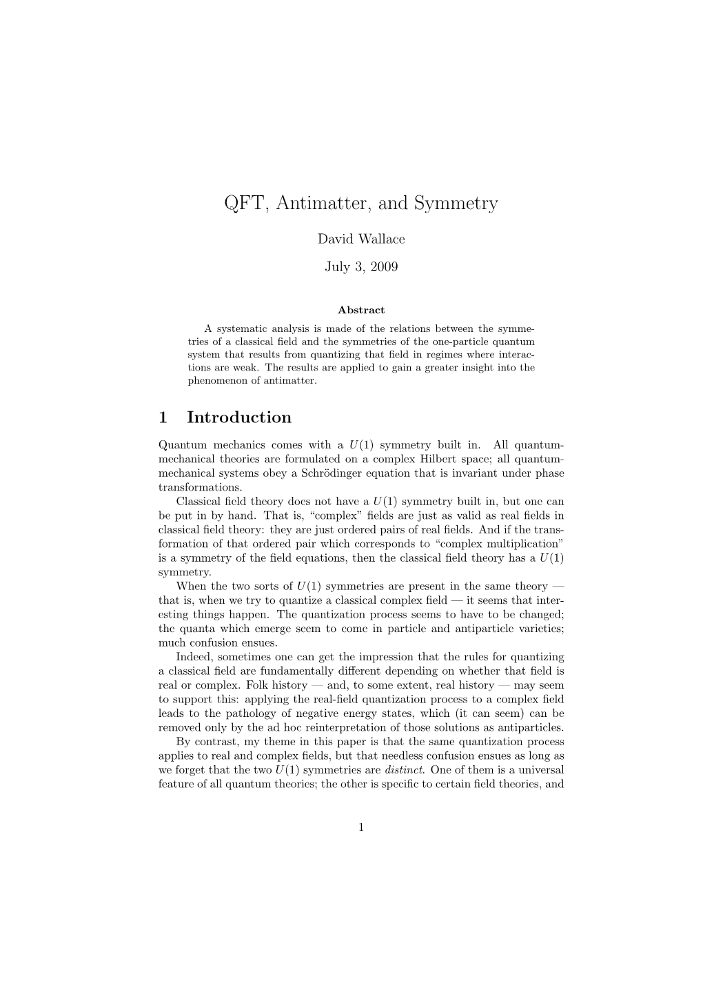 QFT, Antimatter, and Symmetry