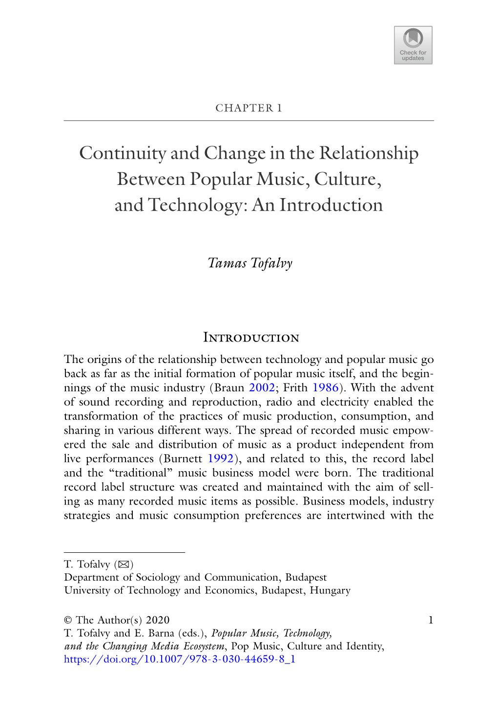 Continuity and Change in the Relationship Between Popular Music, Culture, and Technology: an Introduction