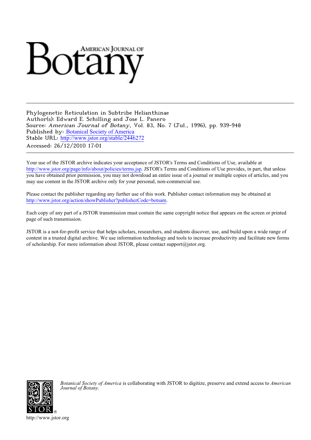 Phylogenetic Reticulation in Subtribe Helianthinae Author(S): Edward E