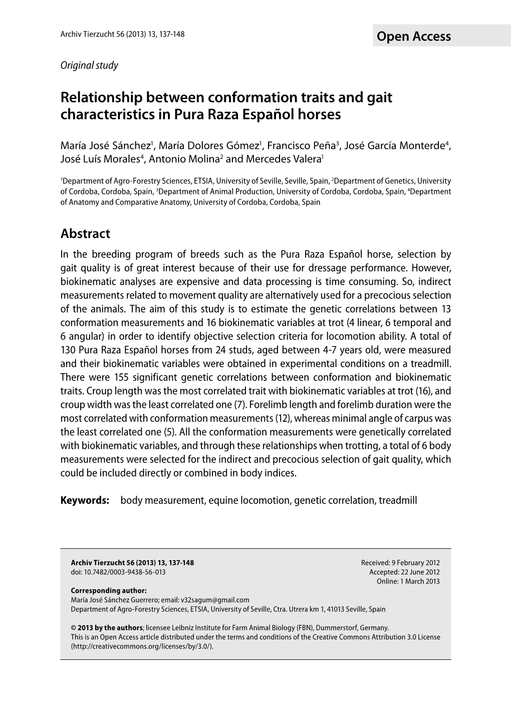 Relationship Between Conformation Traits and Gait Characteristics in Pura Raza Español Horses