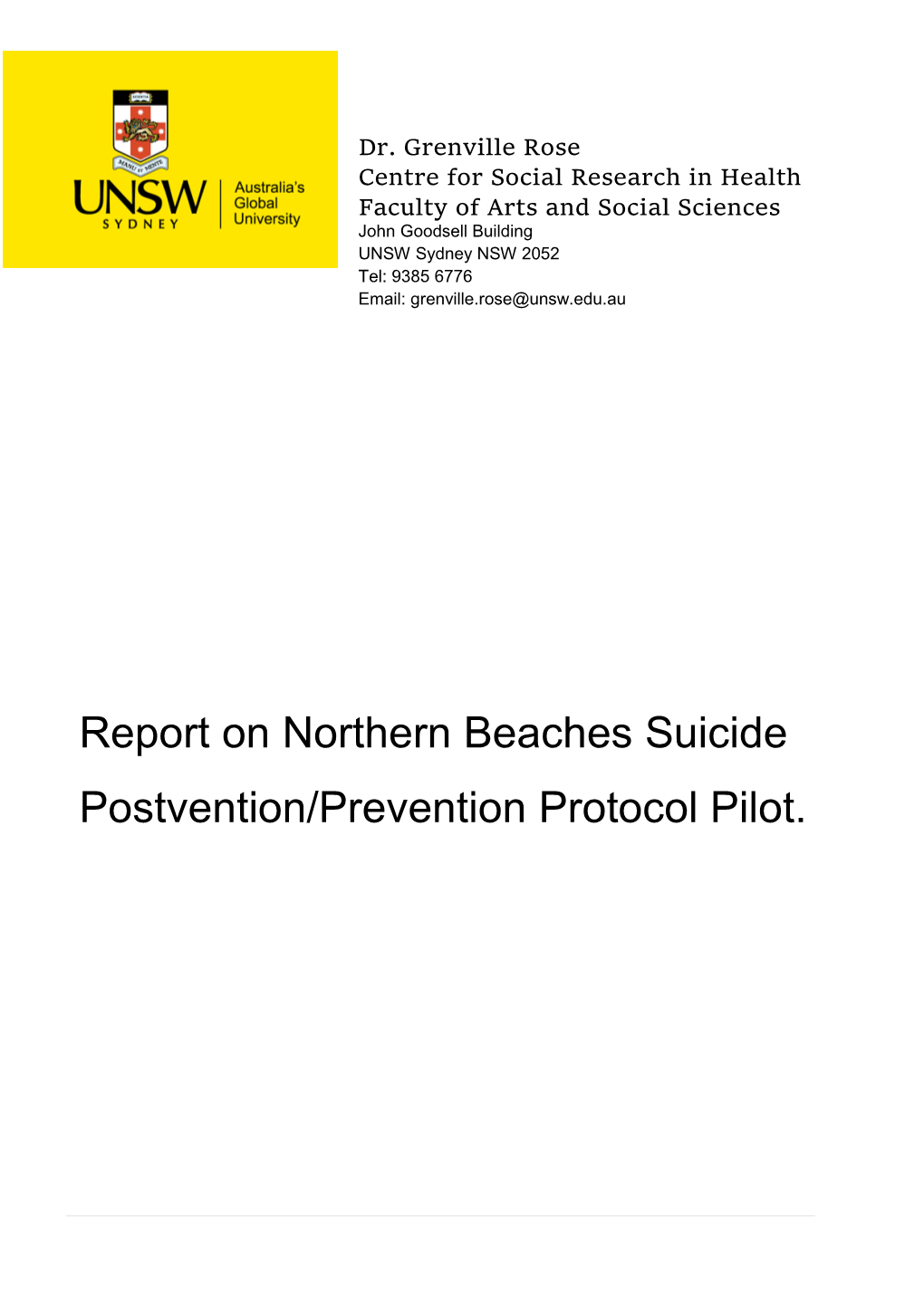 Report on Northern Beaches Suicide Postvention/Prevention Protocol Pilot