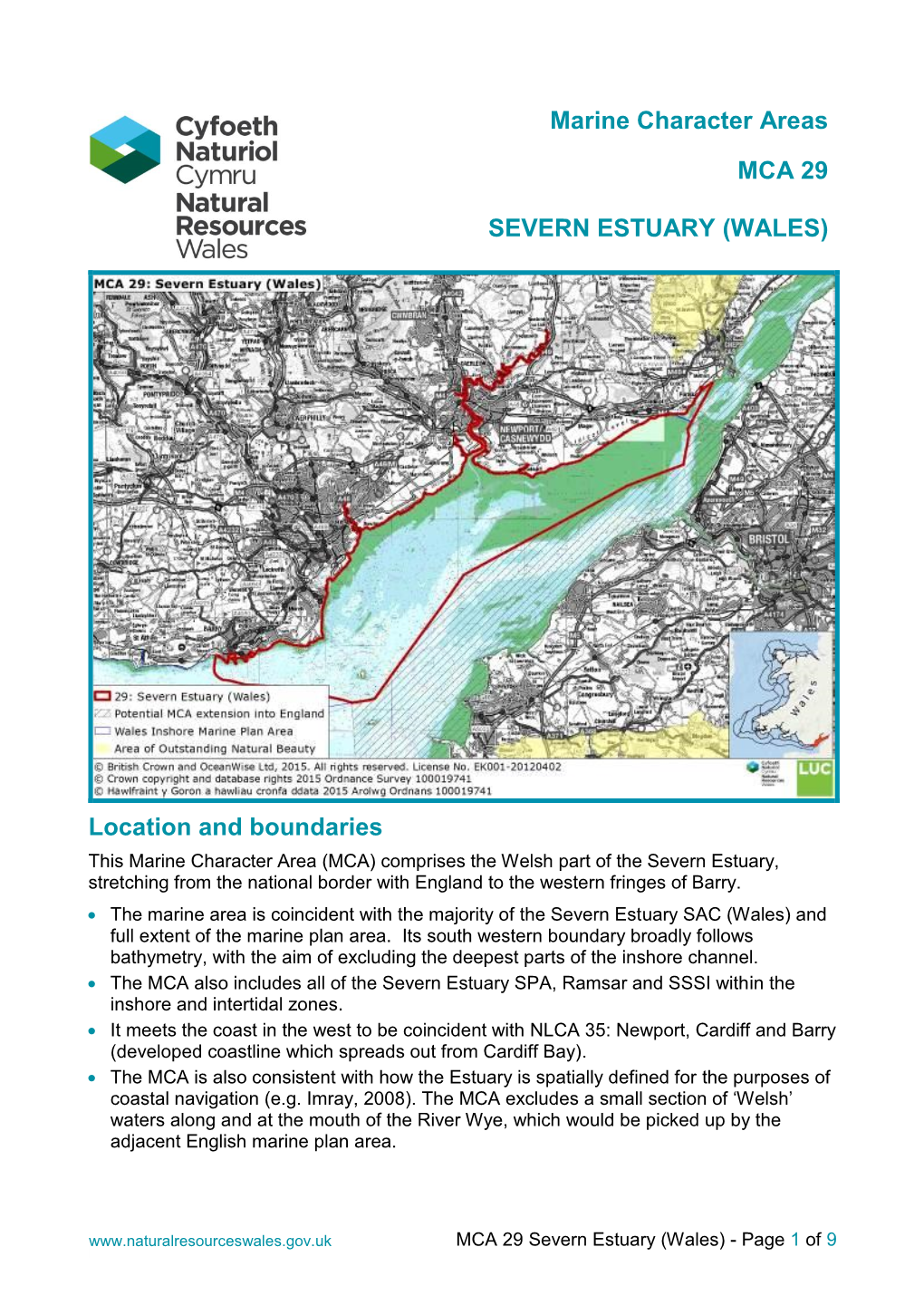 Marine Character Areas MCA 29 SEVERN ESTUARY (WALES)