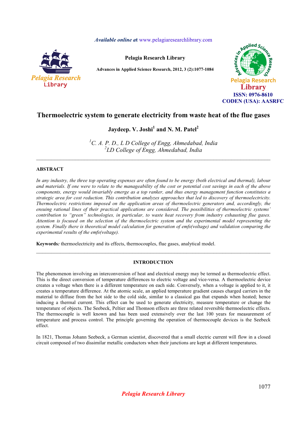 Thermoelectric System to Generate Electricity from Waste Heat of the Flue Gases