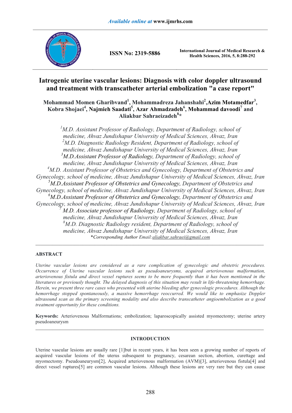 Iatrogenic Uterine Vascular Lesions: Diagnosis with Color Doppler Ultrasound and Treatment with Transcatheter Arterial Embolization 