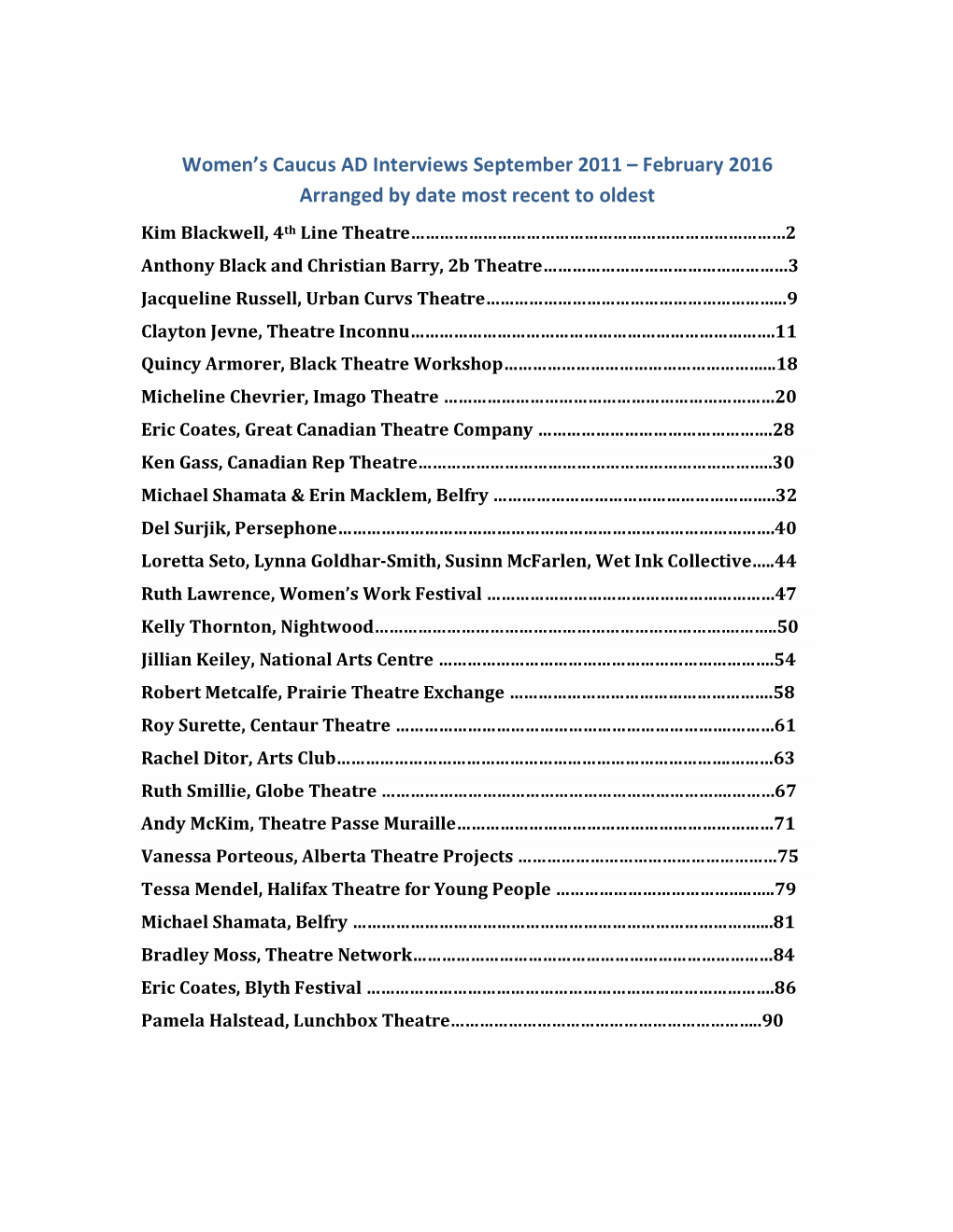 Women's Caucus AD Interviews September 2011 – February 2016