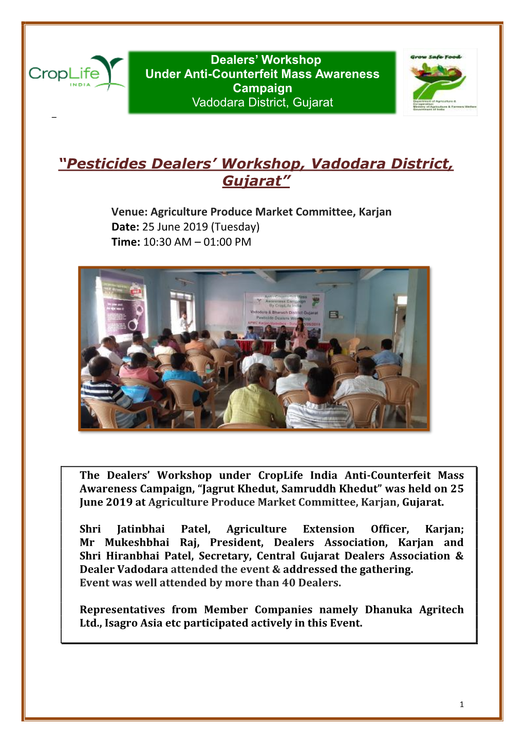 “Pesticides Dealers' Workshop, Vadodara District, Gujarat”